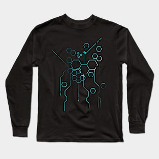 Futuristic Teal Geometric Design Long Sleeve T-Shirt